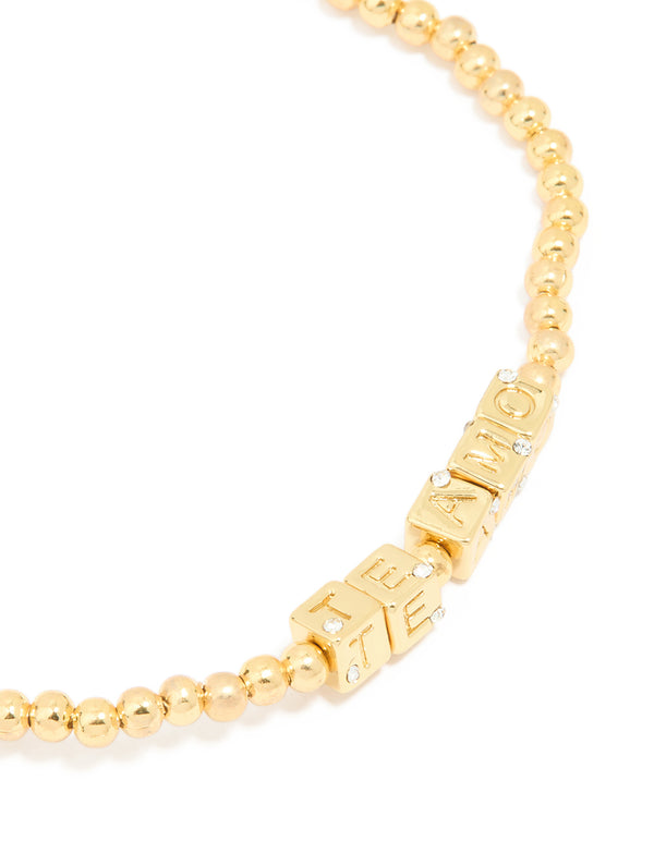 Waterproof Gold Plated Stainless Steel 'Te Amo' Stretch Bracelet