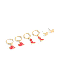 Gold Plated Red Cowboy & Snake Earrings 3-Pack - link has visual effect only