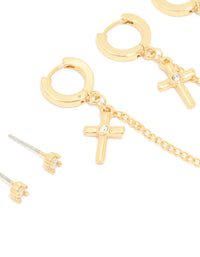 Gold Plated Black Skull & Cross Earrings 3-Pack - link has visual effect only