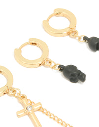 Gold Plated Black Skull & Cross Earrings 3-Pack - link has visual effect only