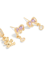 Gold Plated Purple Cubic Zirconia Dainty Bow & Stud Earrings 3-Pack - link has visual effect only