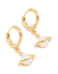 Gold Plated Pearl Planet Mini Earrings - link has visual effect only