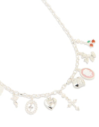 Silver Plated Multi Heart & Cross Charm Necklace - link has visual effect only