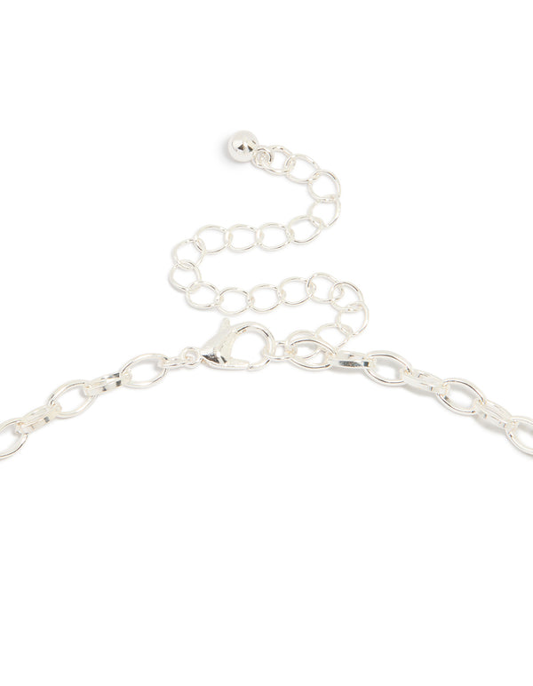 Silver Plated Multi Heart & Cross Charm Necklace