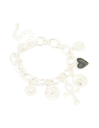 Silver Plated Chunky Cross & Black Charm Charm Bracelet - link has visual effect only