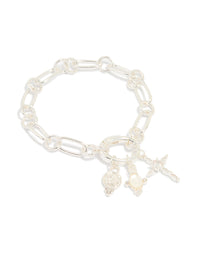 Silver Plated Cubic Zirconia Cross Link Bracelet - link has visual effect only