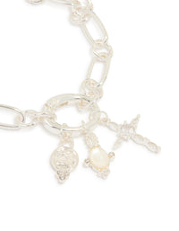 Silver Plated Cubic Zirconia Cross Link Bracelet - link has visual effect only