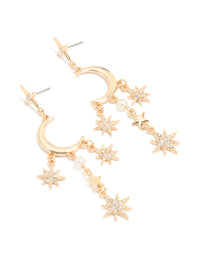 Gold Diamante & Pearl Moon Drop Earrings - link has visual effect only