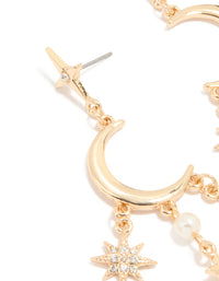 Gold Diamante & Pearl Moon Drop Earrings - link has visual effect only