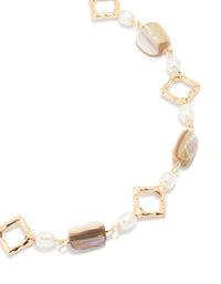 Gold Pearl & Genuine Shell Necklace - link has visual effect only