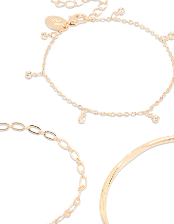Gold Diamante & Droplet Bracelets 4-Pack