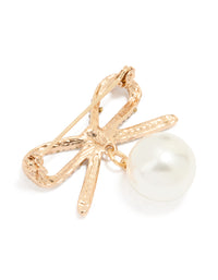 Gold Diamante Pavé Bow Pearl Drop Brooch - link has visual effect only