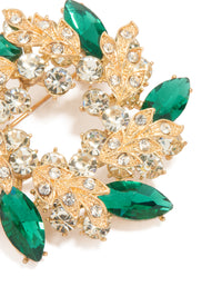 Gold Green Diamante Wreath Brooch - link has visual effect only