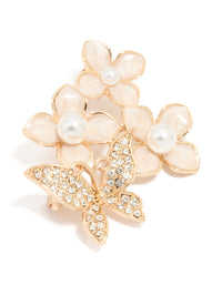 Gold Enamel Flower & Butterfly Brooch - link has visual effect only