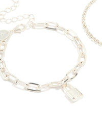 Silver Diamante Cup Chain & Link Lock Bracelets 2-Pack - link has visual effect only