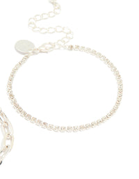 Silver Diamante Cup Chain & Link Lock Bracelets 2-Pack - link has visual effect only
