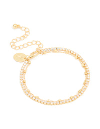 Gold Diamante Cup Chain & Chain Layered Bracelet - link has visual effect only