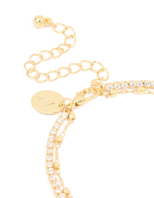 Gold Diamante Cup Chain & Chain Layered Bracelet
