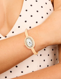 Gold Diamante Oval Bangle Watch - link has visual effect only