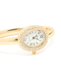 Gold Diamante Oval Bangle Watch - link has visual effect only