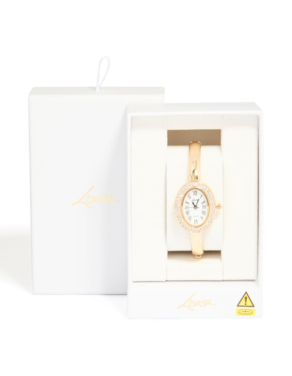 Gold Diamante Oval Bangle Watch