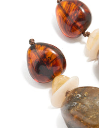 Brown & Cream Acrylic Stone Mixed Size Drop Earrings - link has visual effect only