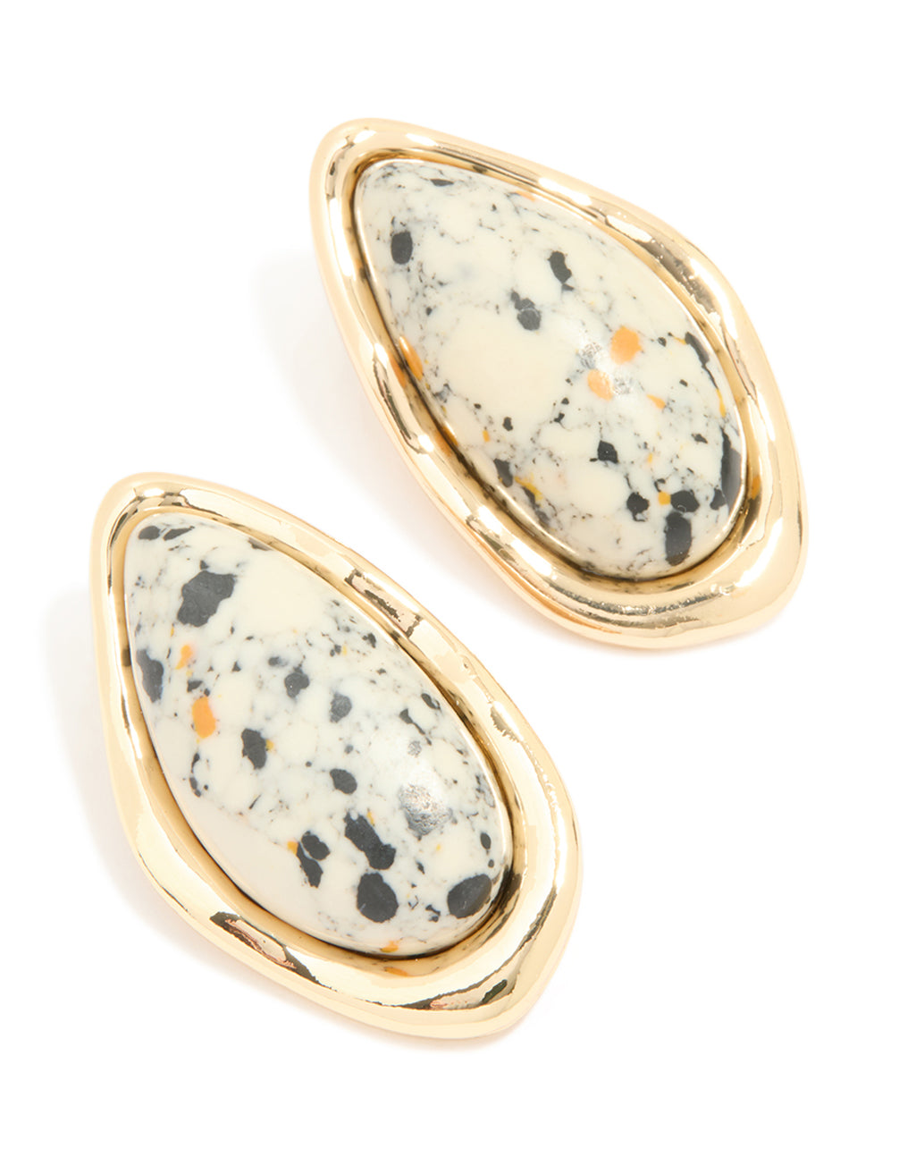 Gold Stone Oval Stud Earrings