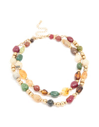 Acrylic Mixed Stone Beaded Double Row Necklace - link has visual effect only