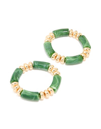 Green Marble Beaded Stretch Bracelets 2-Pack - link has visual effect only