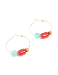 Gold Multicoloured Resin Beaded Hoop Earrings - link has visual effect only