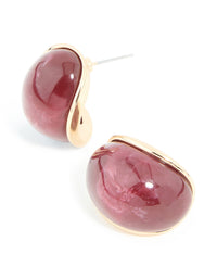 Gold Burgundy Resin Statement Hoop Earrings - link has visual effect only