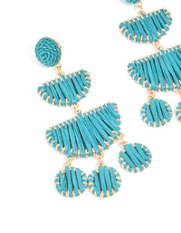 Gold Blue Raffia Crescent Drop Earrings - link has visual effect only