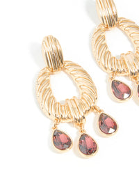 Gold Textured & Mini Red Diamante Drop Earrings - link has visual effect only