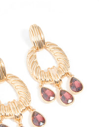 Gold Textured & Mini Red Diamante Drop Earrings - link has visual effect only