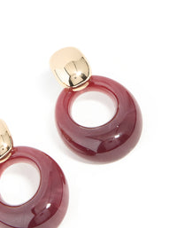 Gold & Burgundy Oval Drop Earrings - link has visual effect only
