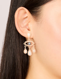 Gold Pearl Evil Eye Drop Earrings - link has visual effect only