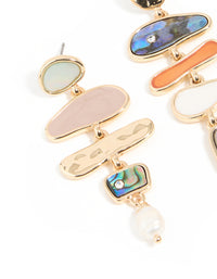 Gold Multicoloured Genuine Shell Mixed Shape Drop Earrings - link has visual effect only