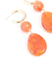 Gold Orange Resin Oval Drop Earrings - link has visual effect only