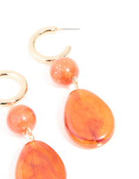 Gold Orange Resin Oval Drop Earrings - link has visual effect only
