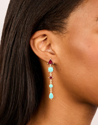 Gold Blue Stone & Red Diamante Aztec Triangle Drop Earrings - link has visual effect only