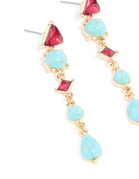 Gold Blue Stone & Red Diamante Aztec Triangle Drop Earrings - link has visual effect only