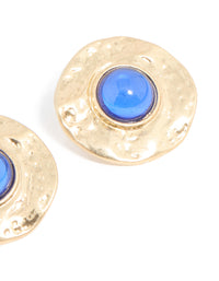 Gold Blue Stone Textured Large Stud Earrings - link has visual effect only