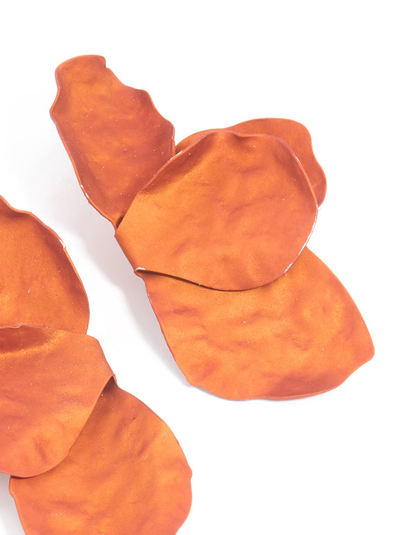 Orange Coated Metal Flower Petal Drop Earrings