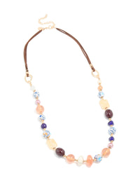 Gold Multicoloured Beaded Long Necklace - link has visual effect only
