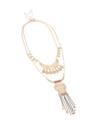Antique Gold Red Beaded Patterned Necklace - link has visual effect only