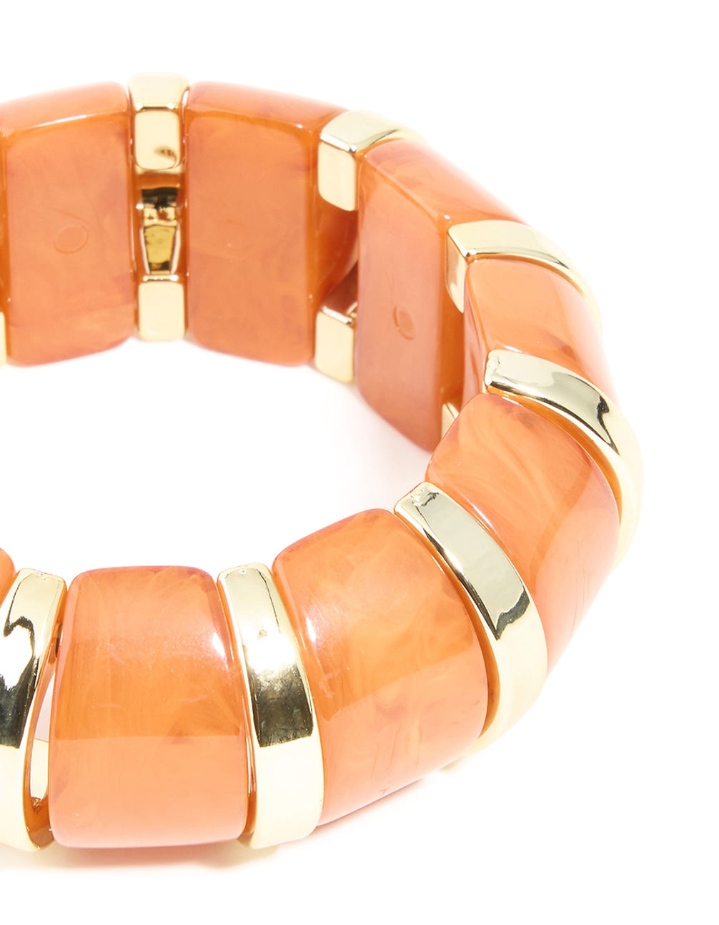 Gold & Orange Resin Beaded Stretch Bracelet
