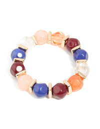 Gold Multicoloured Resin Beaded Stretch Bracelet - link has visual effect only