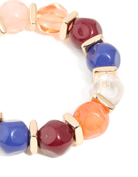 Gold Multicoloured Resin Beaded Stretch Bracelet - link has visual effect only
