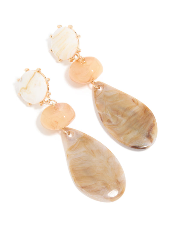 Gold Neutral Stones Trio Drop Earrings