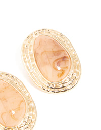 Gold Pink Marbles Stone Textured Oval Stud Earrings - link has visual effect only